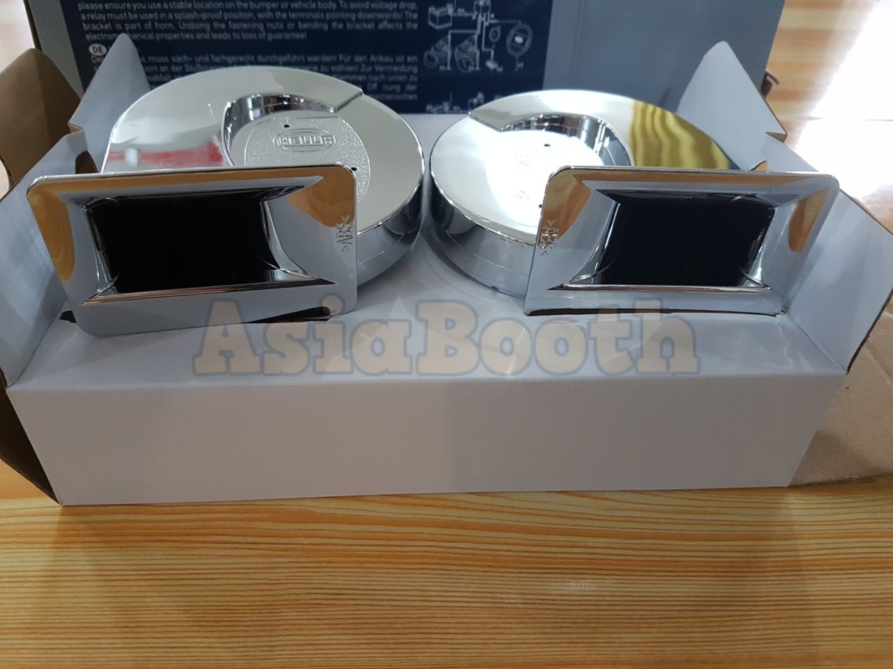 HELLA Chrome Twin Tone Trumpet Horn Set 410Hz/510Hz 112dB Asia Booth