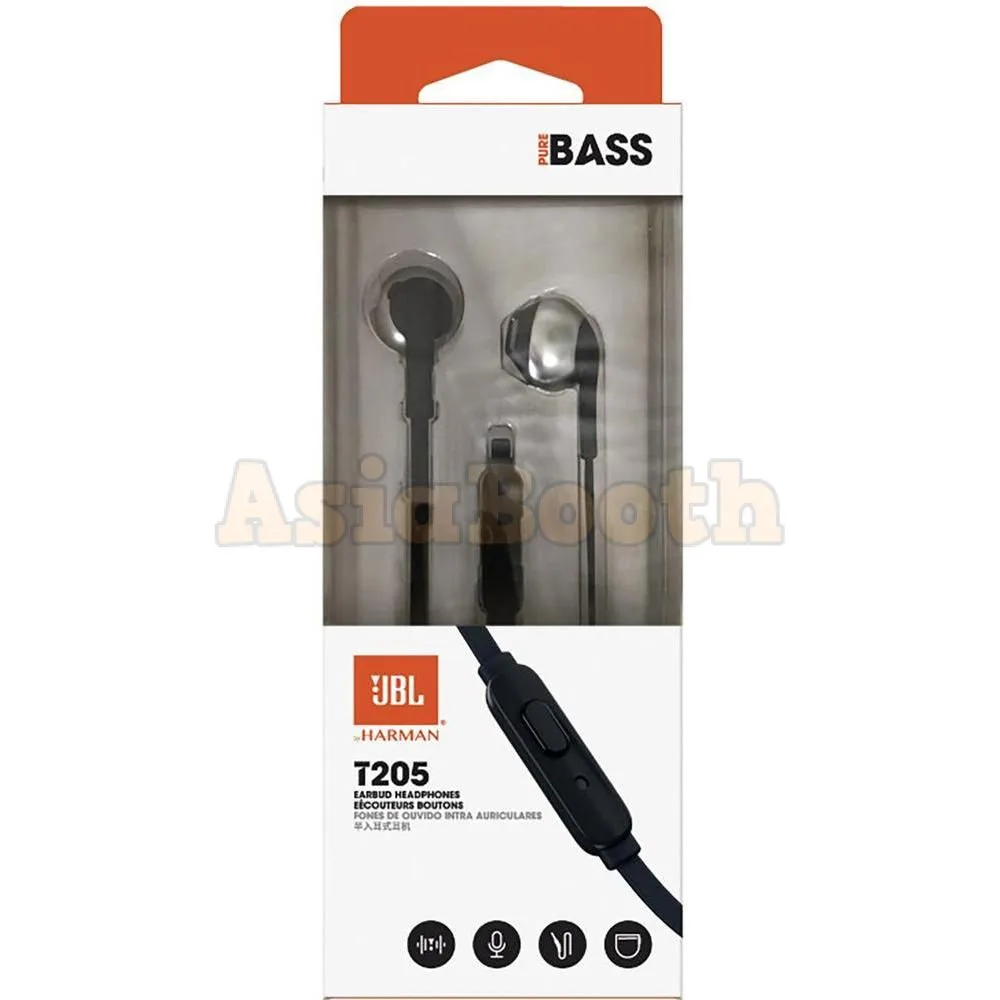JBL T205 by Harman In Ear Stereo Headphones Powerful Pure Bass Sound