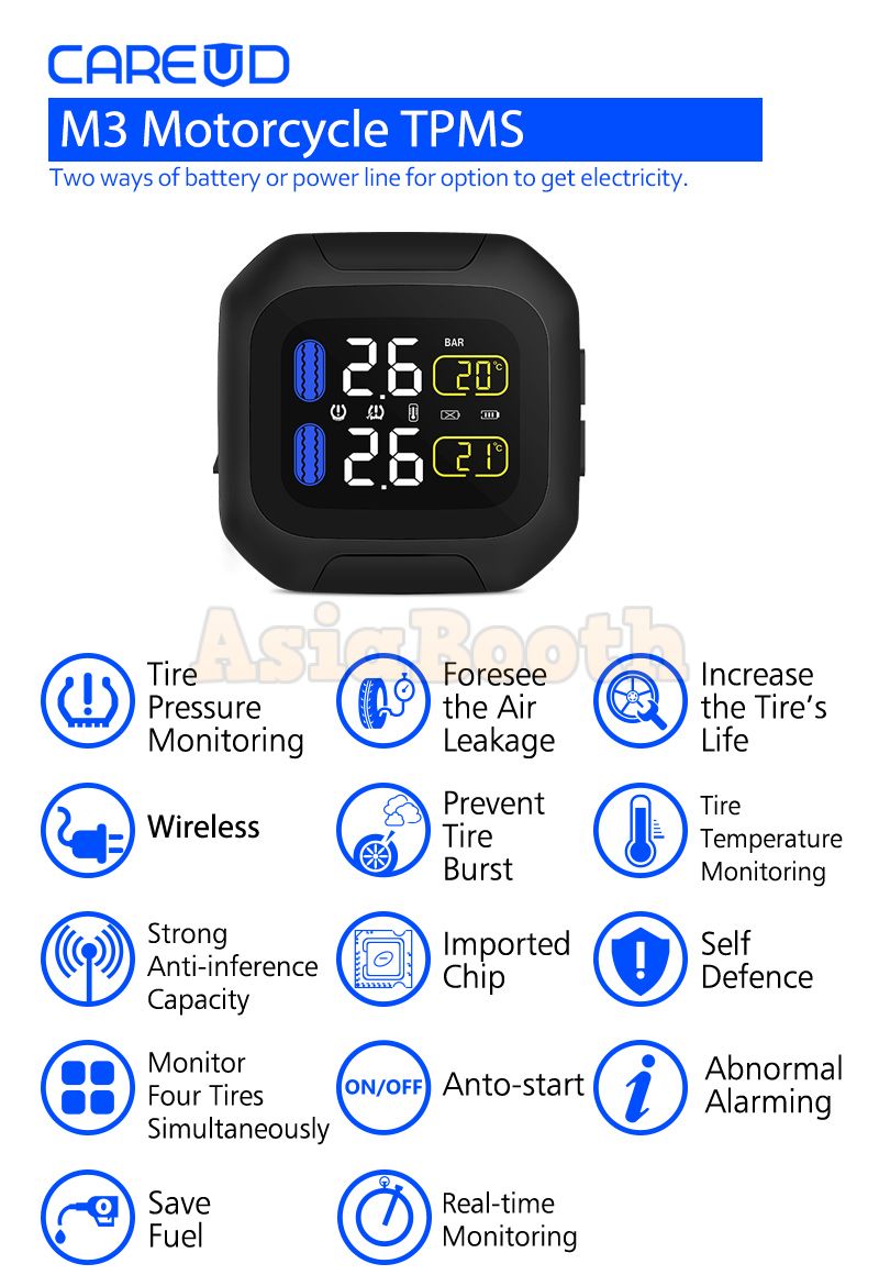 CAREUD M3 Universal TPMS Tire Pressure Monitor For Motorcycle Bike