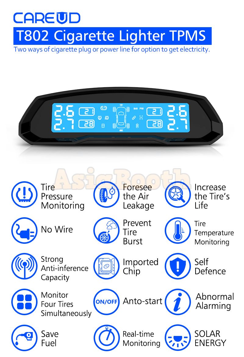 CAREUD T802 Universal TPMS Tire Pressure Monitor For Car - Solar Panel