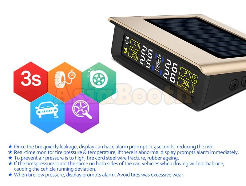 CAREUD T86 Universal TPMS Tire Pressure Monitor For Car SUV - Solar Power - Image 8