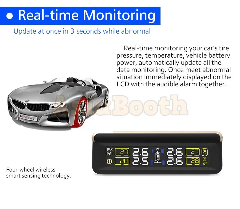 CAREUD T86 Universal TPMS Tire Pressure Monitor For Car SUV - Solar Power