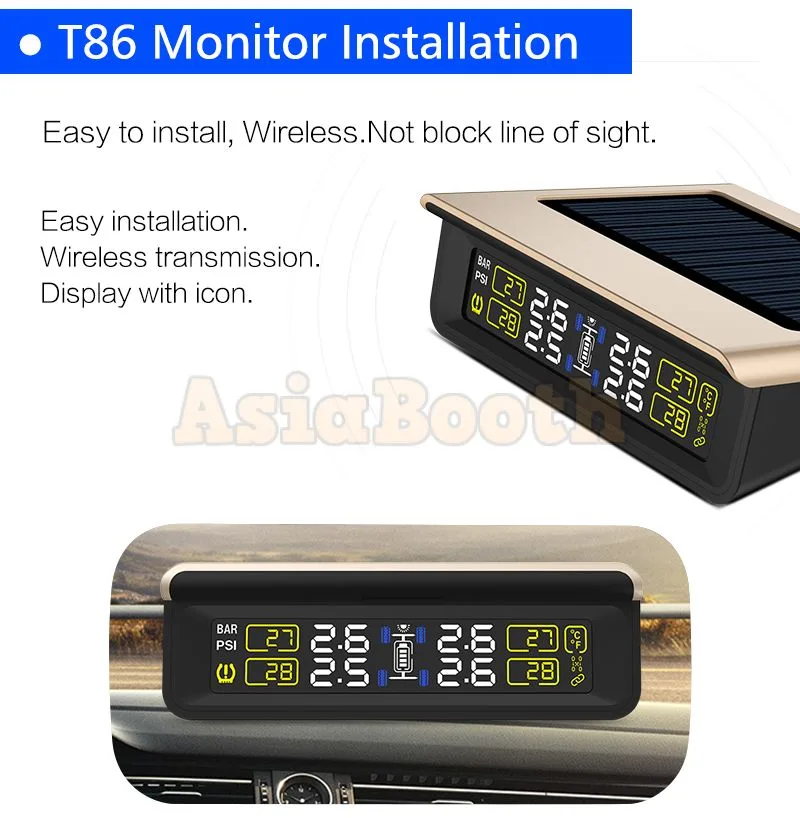 CAREUD T86 Universal TPMS Tire Pressure Monitor For Car SUV - Solar Power