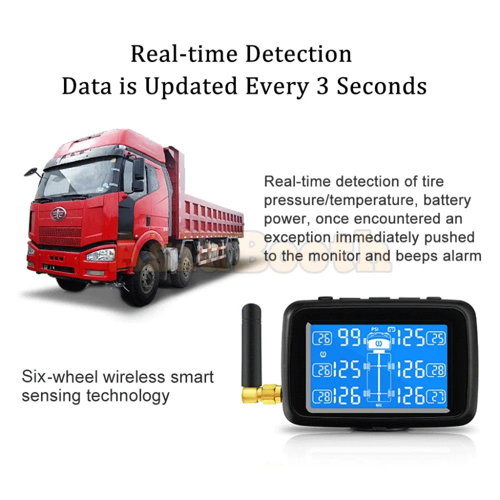 CAREUD U901 Universal TPMS Tire Pressure Monitor For Truck / RV 6 Sensor