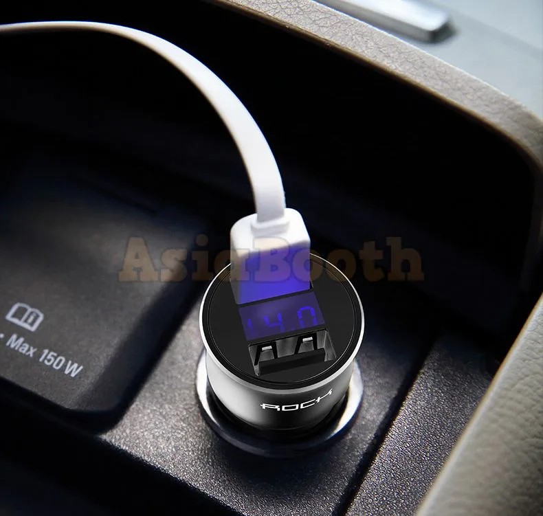 Rock Car USB Dual Charger with LCD Display - 5 Volt 4.8A