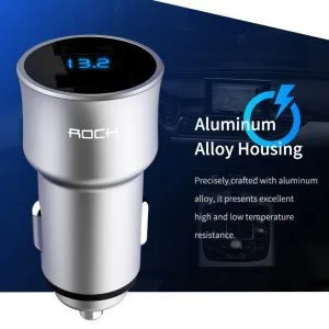 Rock Car USB Dual Charger with LCD Display - 5 Volt 4.8A