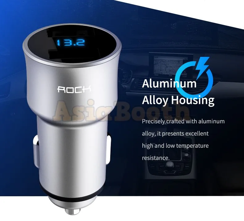 Rock Car USB Dual Charger with LCD Display - 5 Volt 4.8A