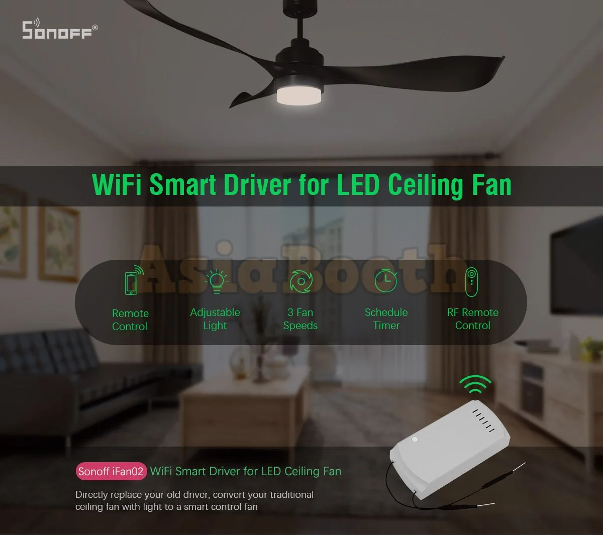 Sonoff iFan02 Wireless RF Ceiling Fan Smart Home System