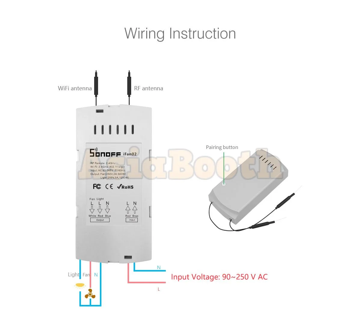 Sonoff iFan02 Wireless RF Ceiling Fan Smart Home System