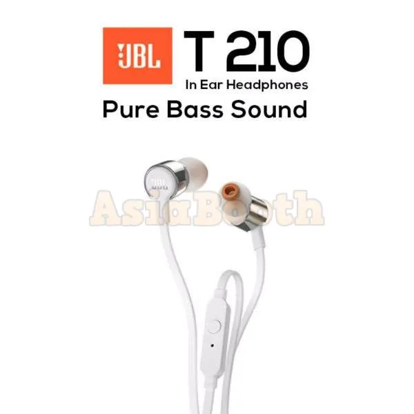 JBL T210 by Harman In Ear Stereo Headphone With Mic - Pure Bass Sound (Grey)