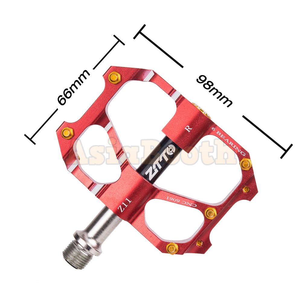 Bicycle CNC Aluminum Pedals Antiskid 6 Sealed Bearing ZTTO (Red)