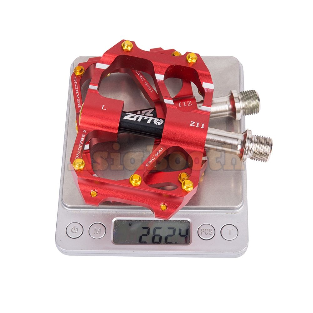 Bicycle CNC Aluminum Pedals Antiskid 6 Sealed Bearing ZTTO (Red)
