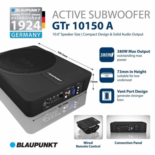 BLAUPUNKT GTr 10150 Under Seat Slim Active Powered Subwoofer - 10" 380 Watt