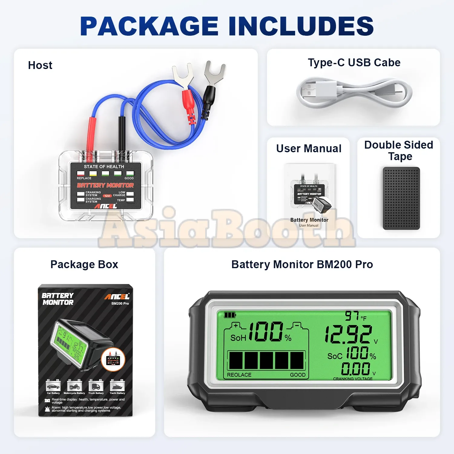 ANCEL BM200 PRO 12V LED Display - Car Battery Monitoring System Health Analyzer Tools